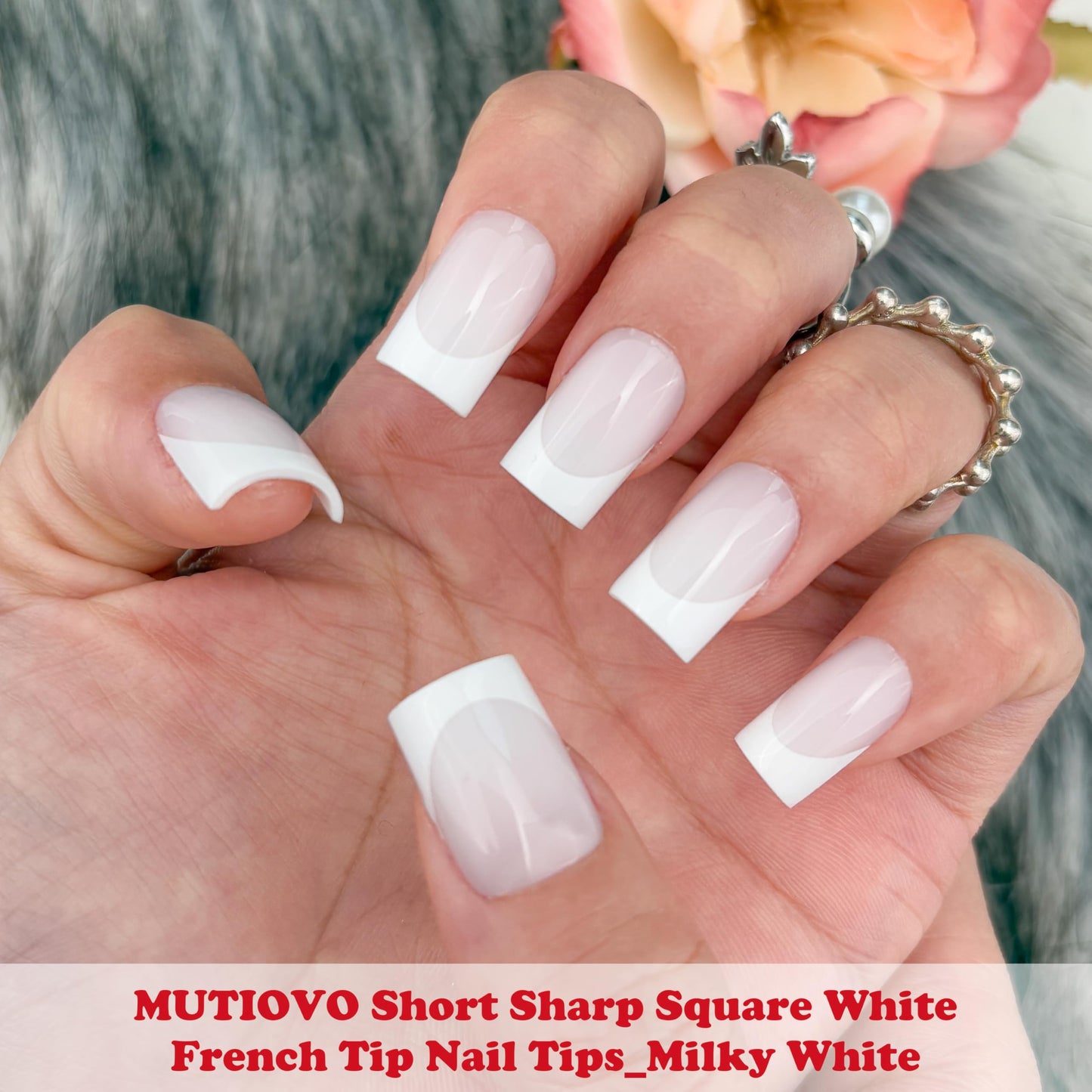 MUTIOVO Short Square Nail Tips – 150Pcs Milky White French Tip Press on Nails, Short Straight Square Soft Gel Fake Nails, Pre-Designed White Tip with Semi-Translucent Milky Base for Home DIY