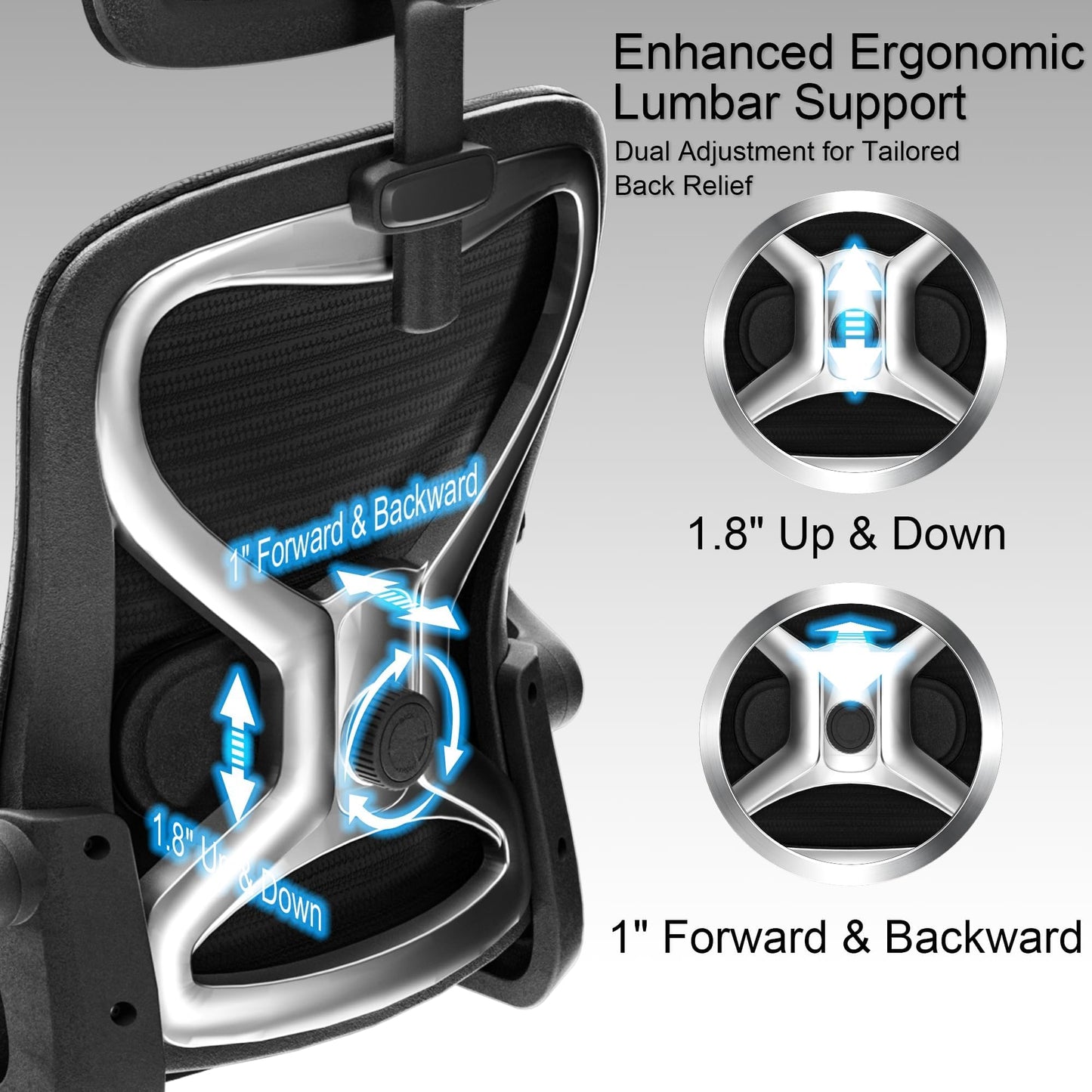Ergonomic Office Chair, Mesh Desk Chair with Headrest, Lumbar Support, Thick Seat Cushion, Flip-up Arms, High Back Computer Task Chairs for Home Office, Black/Silver