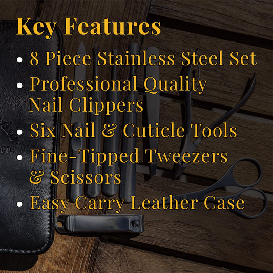 Pete & Pedro Men's 8-Piece Stainless Steel Professional Manicure Set For Men & Women | Nail Clippers, File, Cuticle Care, Scissors | Leather Travel Case, Pedicure, Grooming Kit | As Seen on Shark Tank