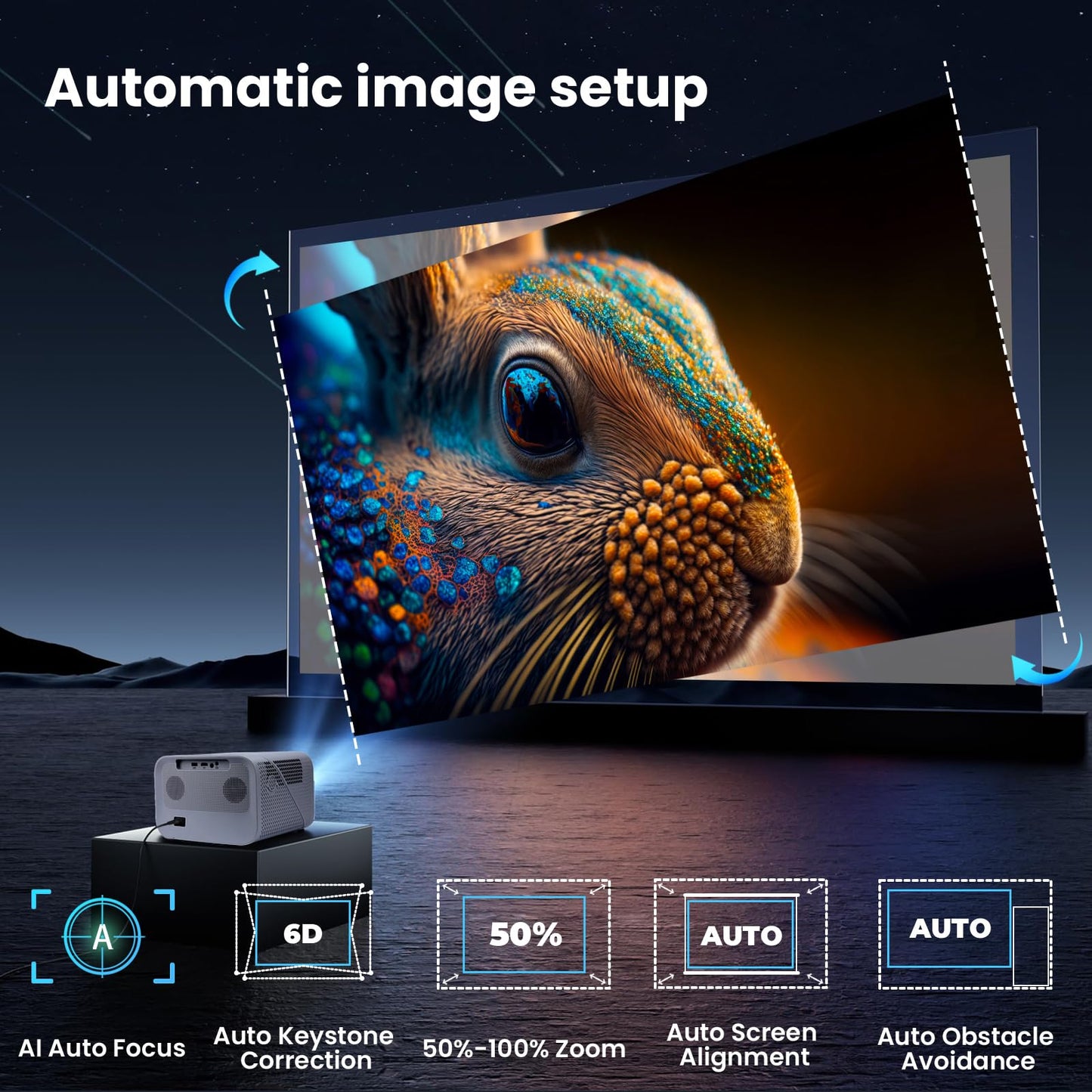 [Official Google TV]Smart Projector 4K Supported with WiFi & Bluetooth, Outdoor Movie Projector with Auto Focus, Home Theater Proyector with 1000+ Apps Portable Gaming Proyector for Bedroom/Celling
