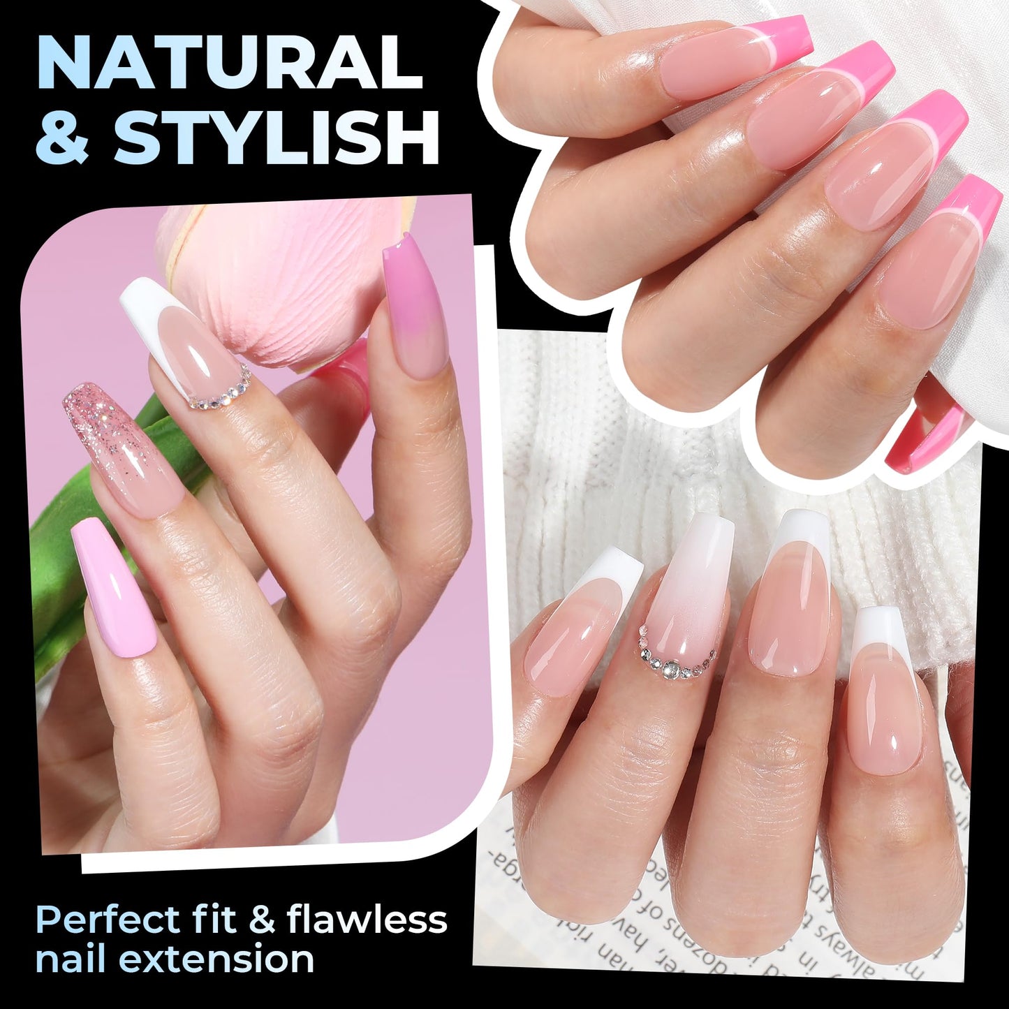 UNA GELLA Coffin Gel Nail Tips Medium 15 Sizes 300PCS Pre-Etched Clear Fake Nail Tips Easy DIY Salon Medium Coffin Press On Nails Snug Fit Full False Acrylic Tips Extensions Long-Lasting Hold