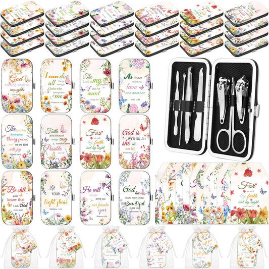 Shinymoon Manicure Sets Stainless Steel Nail Clipper Set with Card Religious Gift(36 Sets,Floral Style)
