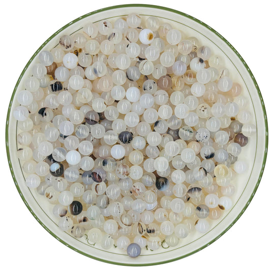 WHNKFB 8mm 50PCS Natural Black Flower Agate Round Beads, Gothic Dendritic Loose Gemstone Beads for Jewelry Making Craft - 4mm 6mm 8mm 10mm Options with Free Elastic Cord