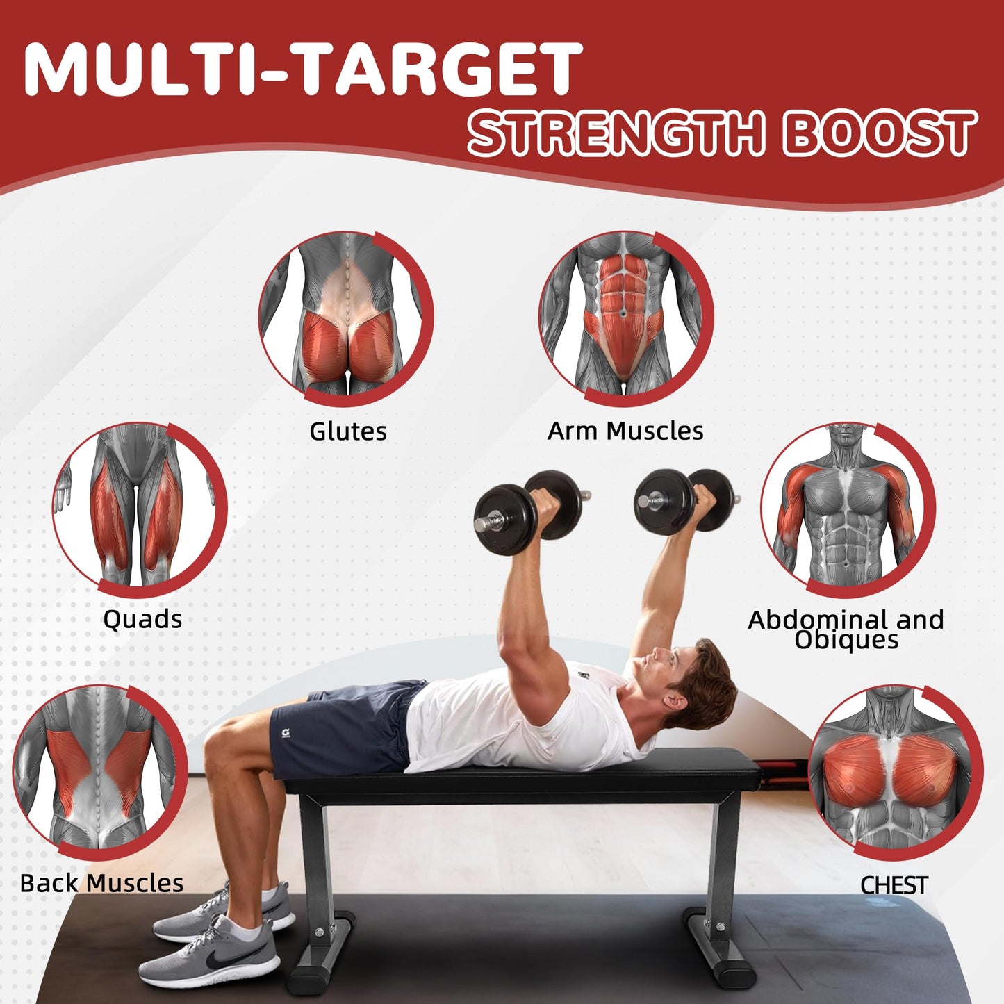 Fitvids Flat Utility Weight Bench for Home Gym Weight Training – Ab Exercises and Flat Exercise – nan – Gray/Black