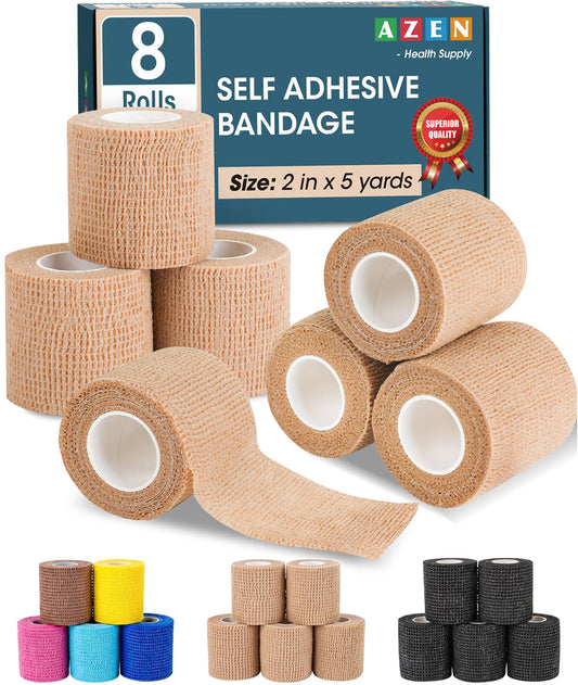 AZEN 8 Pack Self Adhesive Bandage Wrap, Elastic Cohesive Bandage Wrap, Skin Color Athletic Tape, Vet Wrap, Ankle Tape