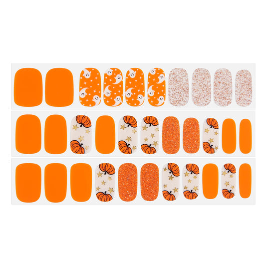 Dashing Diva Gloss Nail Strips - Pumpkin Charm | UV Free Gel Nail Wraps - Chip Resistant, Long Lasting | Includes 32 Wraps, 1 Prep Pad, 1 File