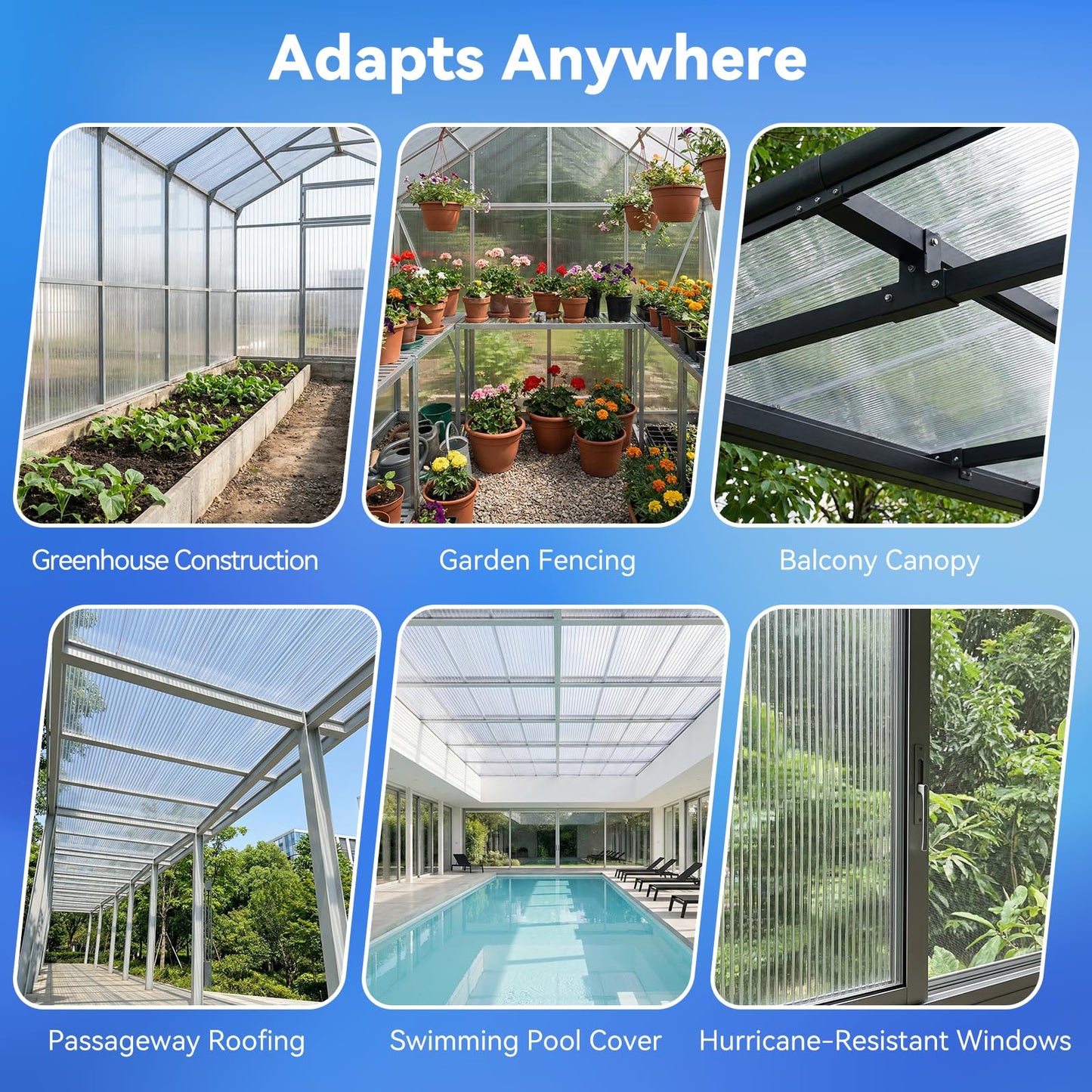 9 Pack Polycarbonate Greenhouse Panels, 6' x 4' x 0.16" Twin-Wall Polycarbonate Sheets Include 4 H Connectors and 25 W-Clips, Waterproof UV Protected Impact Resistance Clear Roofing Sheets for Garden