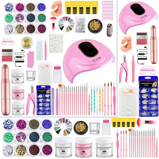 Acrylic Nail Kit for Beginners with Everything Nails Acrylic Set with Drill Nail Lamp Acrylic Powder Glitter Decorations Rhinstones Tools for Women Home Salon