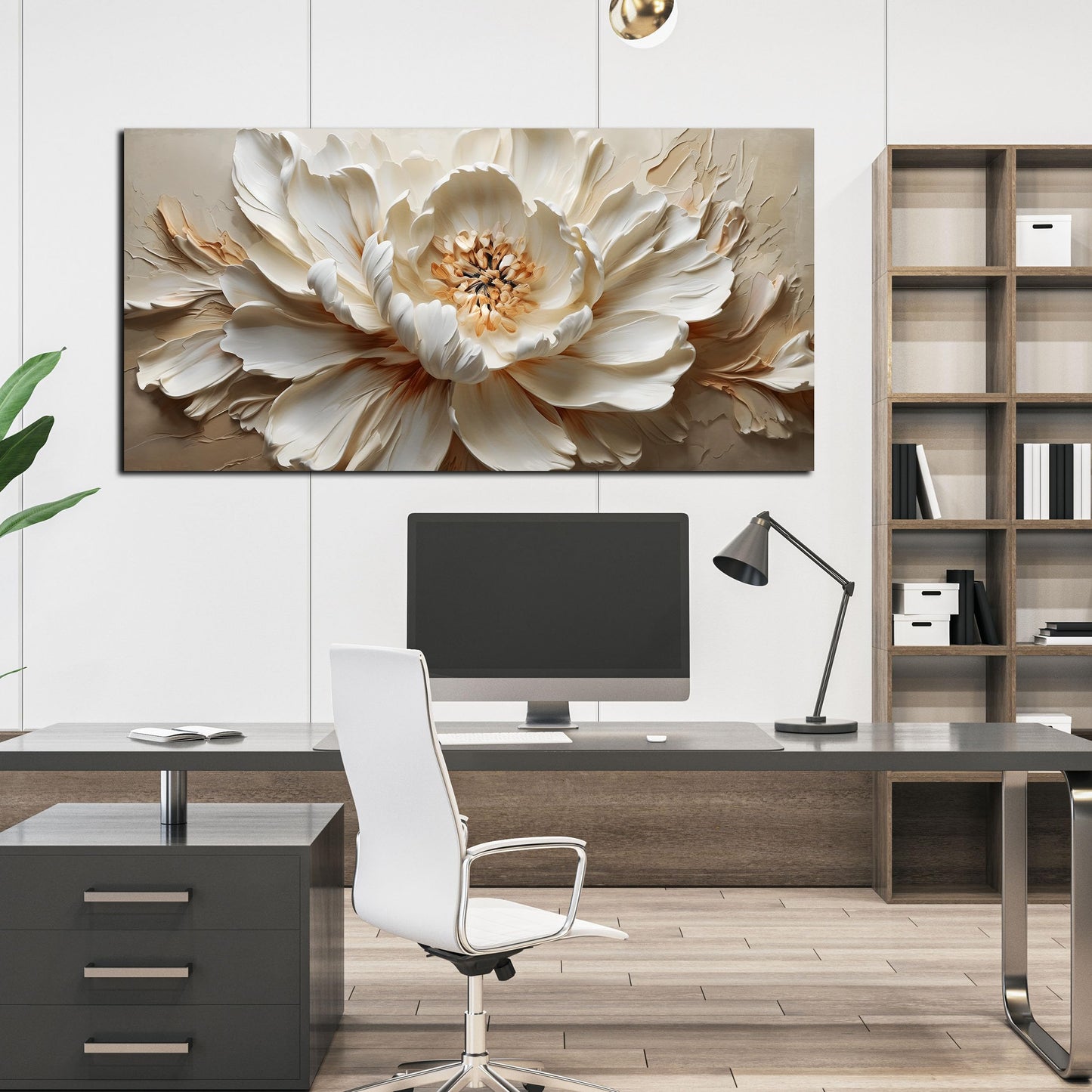 TYTAUPT Flower Painting Wall Decor White Canvas Wall Art for Office Women,Teen Room Decor for Girls,Dining Room Art Wall Decor 24 x 48 Inch
