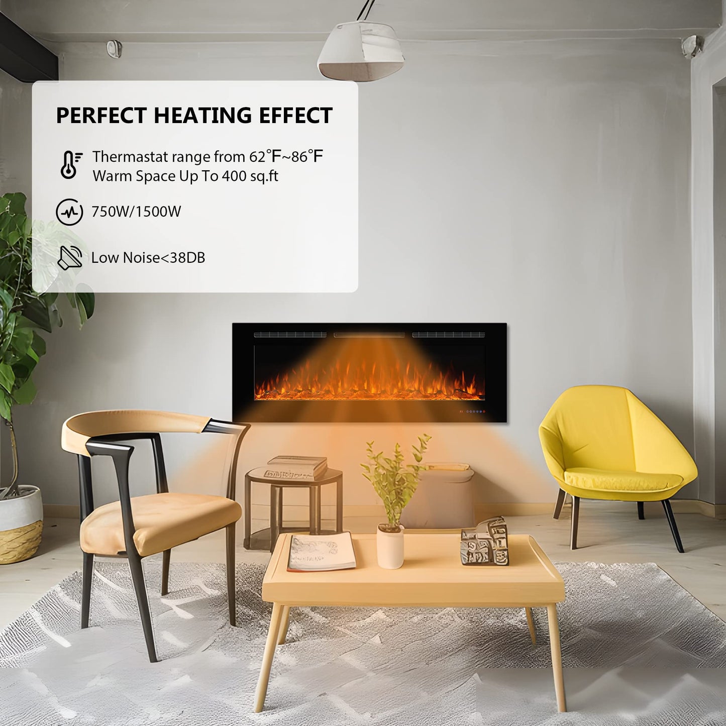 Dreamflame Electric Fireplace 42inches, Wall-Mounted & Recessed Fireplace Inserts, Multicolor Flame w/5 Dimmer, Remote Control Thermostat, Timer, Overheating Protection, Hardwire Connect, 1500W,Black