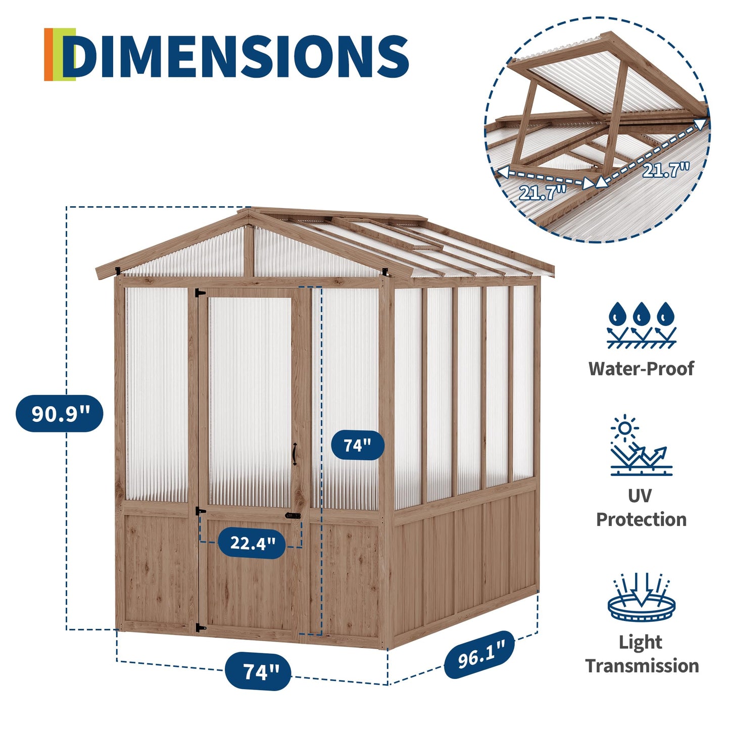 6x8FT Wooden Greenhouses for Outdoors, Wooden Walk-in Green House with Cedar Frame, Greenhouse Kit with 6MM Thick Polycarbonate Panel