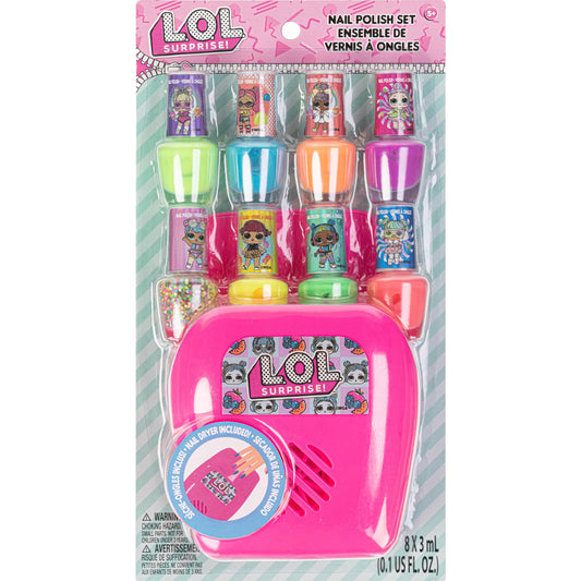 L.O.L Surprise! 8 pc Non Toxic Nail Polish Set for Kids with Nail Dryer | Peelable Nail Varnish Kit for Ages 3+ by Townley Girl