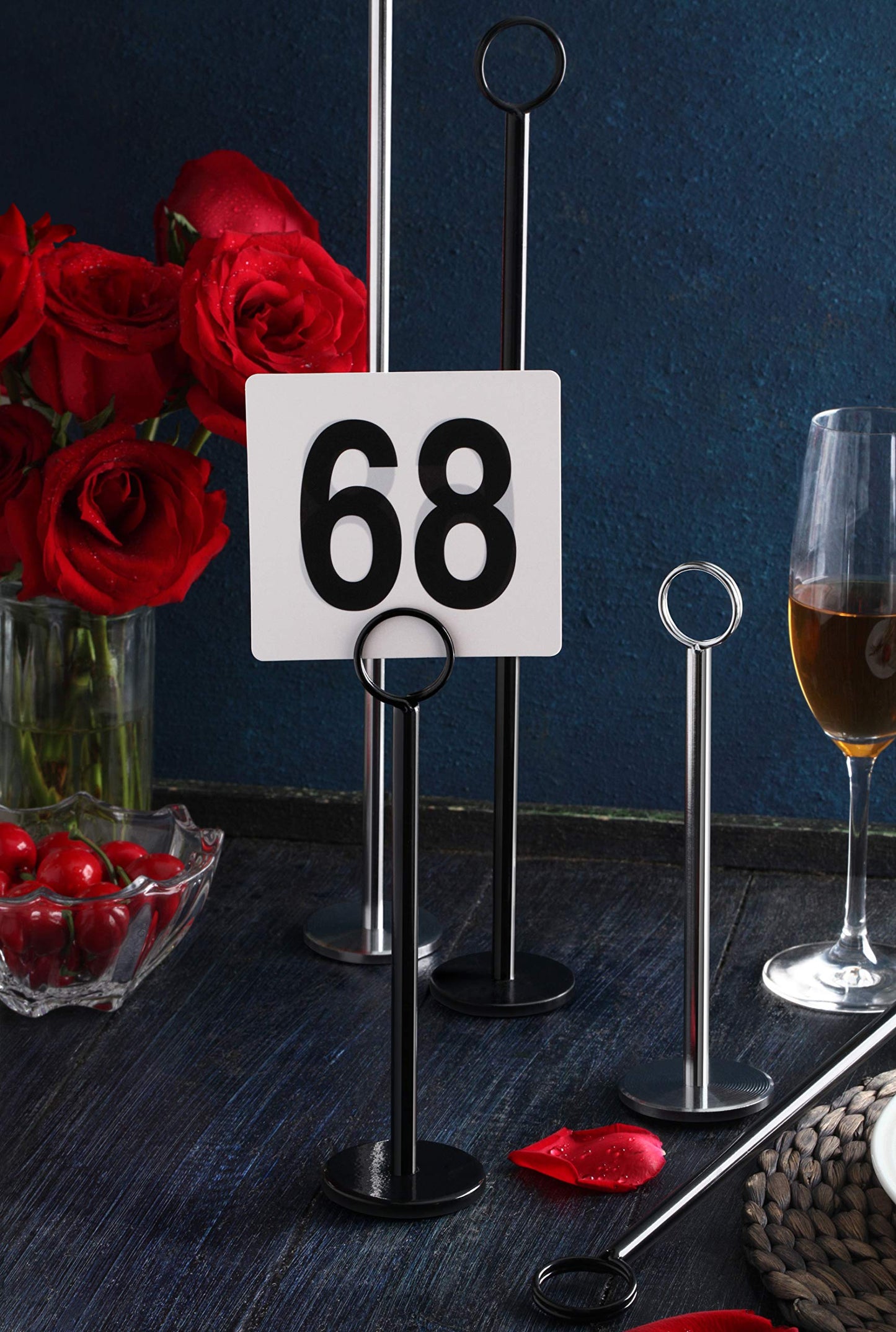 New Star Foodservice Ring-Clip Table Number Holder / Place Card Stand, 8 Inch, Silver, Set of 12