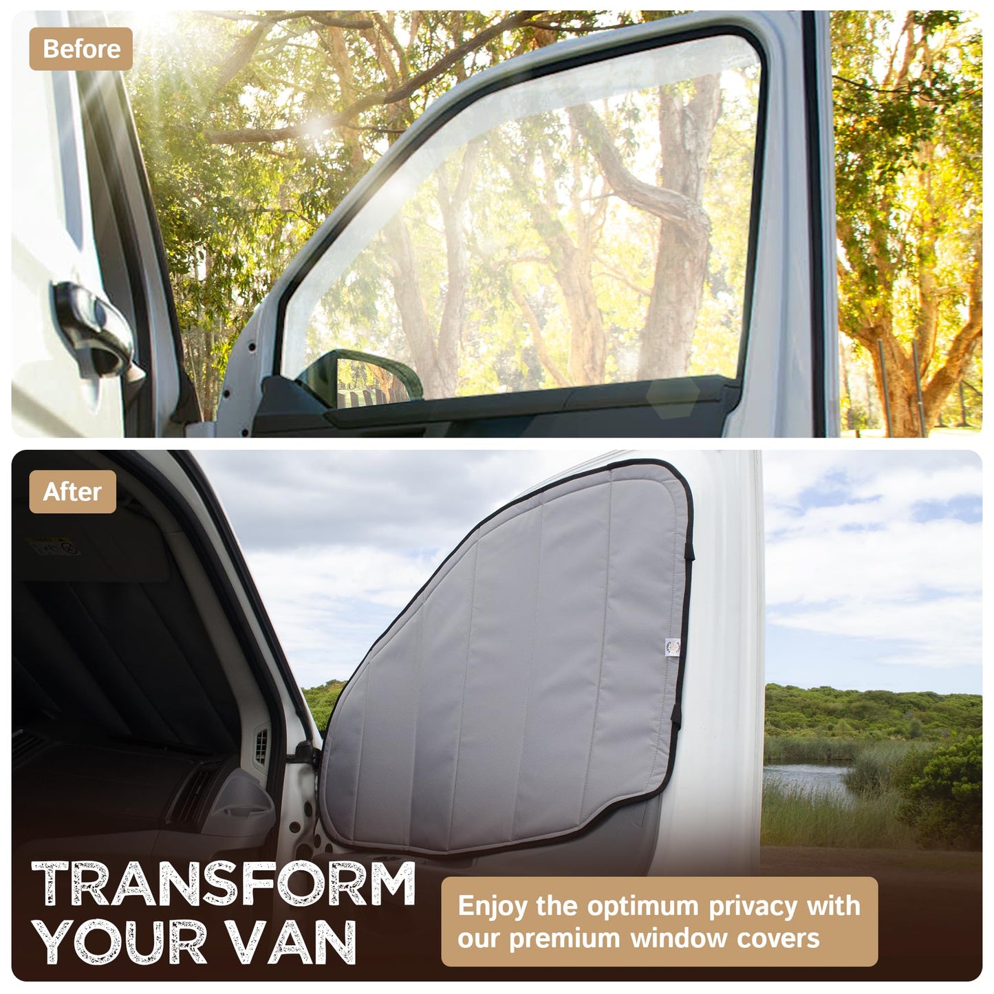 Living in a Bubble Insulated Blackout Window Covers for Ford Transit 2015-Current Mid & High Roof. Van Life Essentials & Camper Van Accessories (Driver/Passenger Door 2015-Current)
