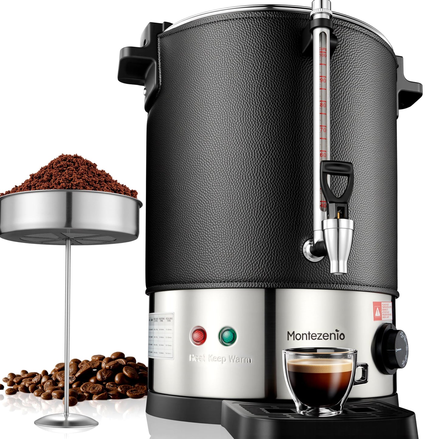 100 Cup Coffee Maker Machine Urn - Large Percolator Pot Dispenser With Double-Wall Stainless Steel, Quick Brew, Stays Hot - Also for Water, Tea, Beverage at Events & Catering Commercial Coffee Urn