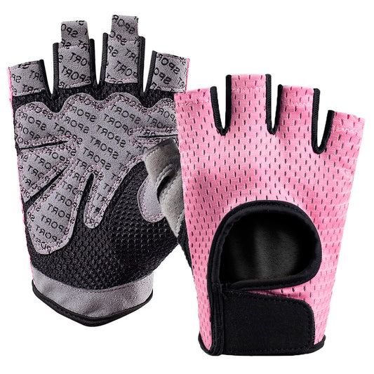 LJCUTE Workout Gloves for Men & Women, Fingerless Breathable & Full Palm Protection Gym Exercise Gloves for Weight Lifting, Fitness, Powerlifting, Cycling (Pink, Medium)