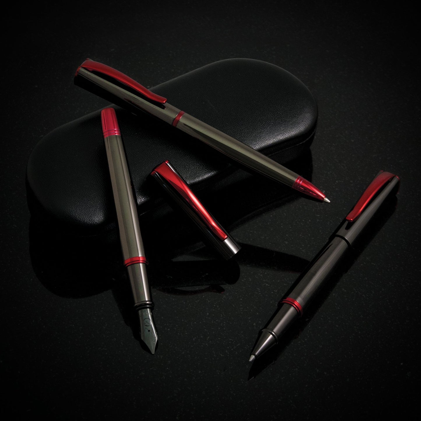 Monteverde USA Impressa Fountain Pen Gun Metal with Red Trim - Fine Point - JoWo German Nib
