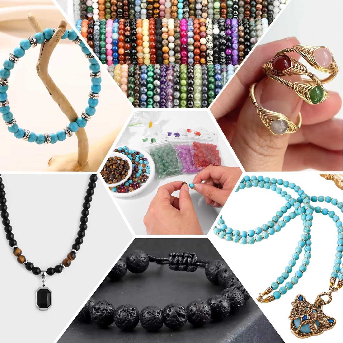 Raicegs 100pcs 8mm African Turquoise Beads Natural Gemstone Beads Round Loose Beads for Jewelry Making DIY Bracelets Necklace