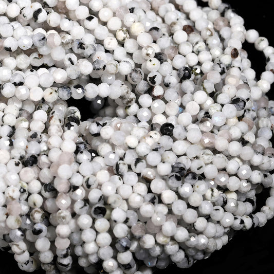 Song Xi 120pcs 3mm Natural Blackpoint Moonstone Gemstone Beads Faceted Round Loose Stone Beads for Jewelry Making (1 Strand)