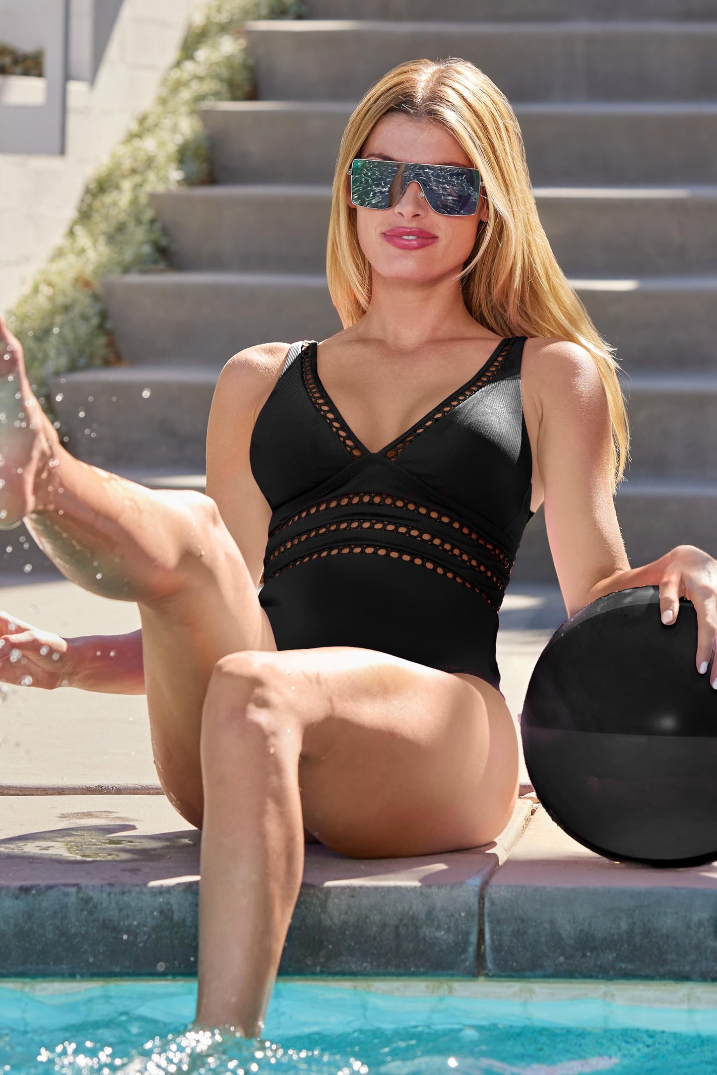 BECCA Modern Edge - Women's One Piece Swimsuit, Adjustable, Bathing Suits for Women, Black, Medium