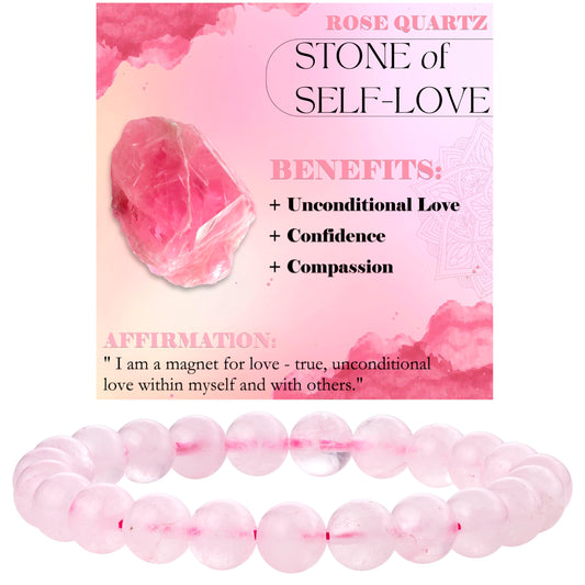 Rose Quartz - Self-Love - 8mm Beaded Bracelets for Women Handmade Semi Precious Natural Stone Stretch Elastic Jewelry Yoga Protection Gifts