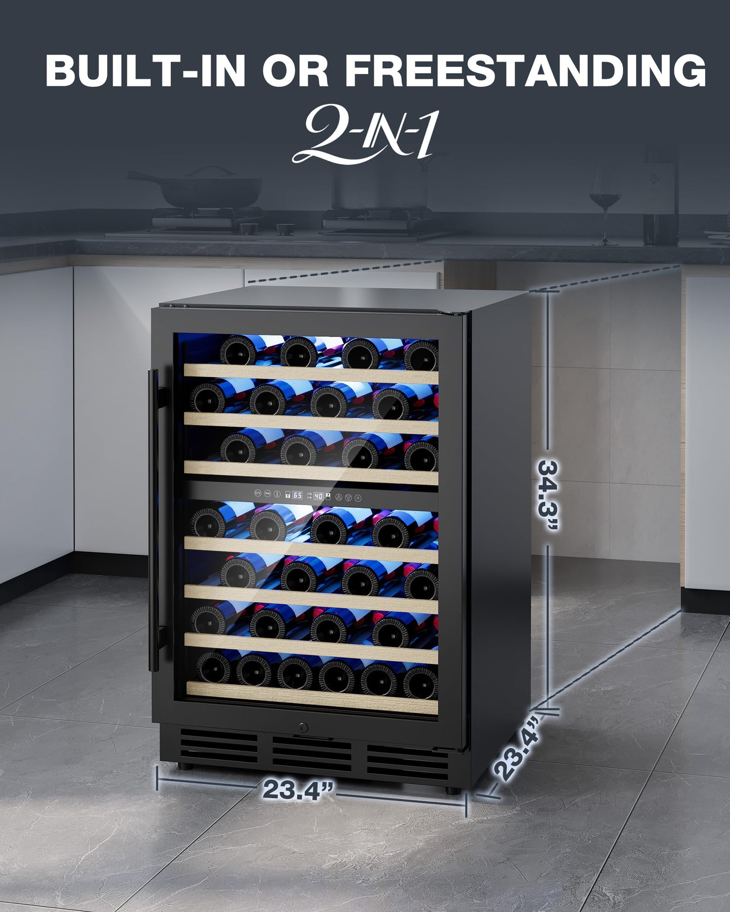 ICEVIVAL 24 Inch Dual Zone Wine Fridge, 54 Bottle Under Counter Refrigerator for Built-in or Freestanding, Wine Cooler for Bottles with Glass Door, Removable Shelves for Home, Office (Blcak)
