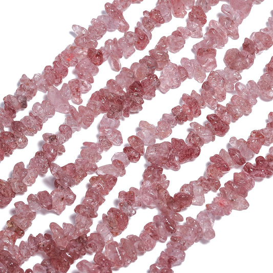 NITOPUPU 30in Strawberry Quartz Natural Chip Stone Beads 5-8mm About 230pcs, Irregular Drilled Pink Bead for Bracelets Jewelry Making Supplies for Adults, DIY Crafts.