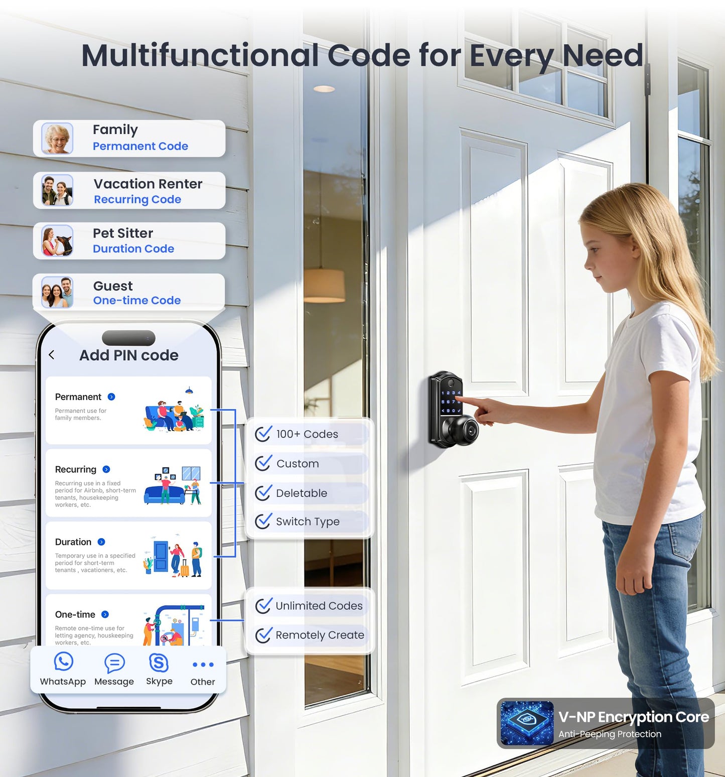 Veise VE018 Smart Knob Handle Lock - Fingerprint, App Control, Keyless Entry for Front Door and Bedroom, Electronic Digital Keypad, Auto Lock, Remote Access Sharing, IP55 Weatherproof, Matte Black