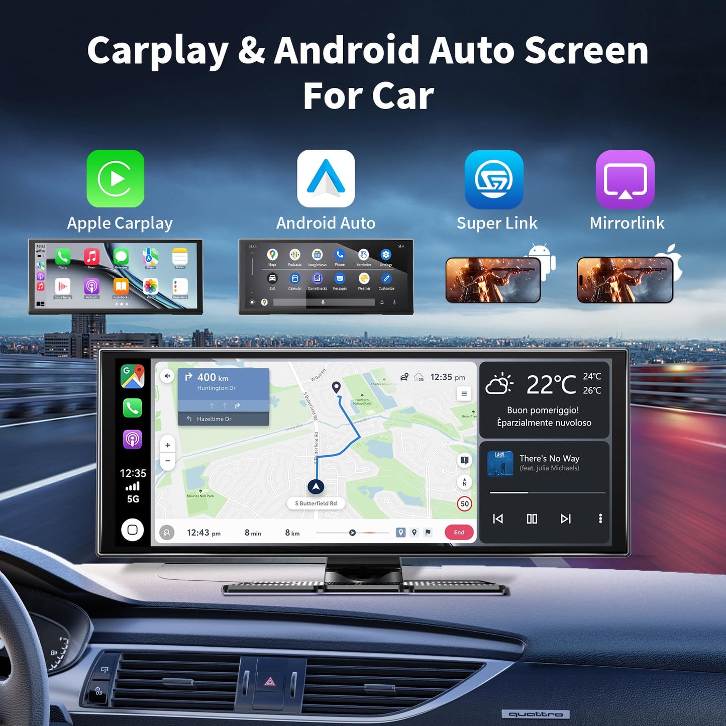 Carplay Screen for Car 11.5" Largest HD Screen for Carplay & Android Auto Car Stereo with 4K Dash Cam 1080P Backup Camera, GPS Navigation/Bluetooth/Mirror Link/Voice Control/AUX/FM/Siri