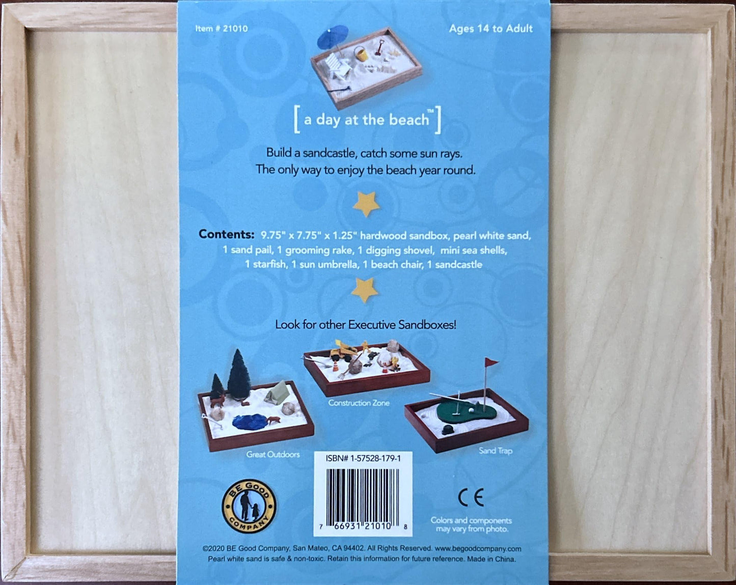 Executive Sandbox - Beach Themed Zen Garden - Desktop Stress Relieving Office Decor - Includes 8” x 10” Hardwood Sandbox, 8 Seaside Accessories, and Ultra-Fine Sand