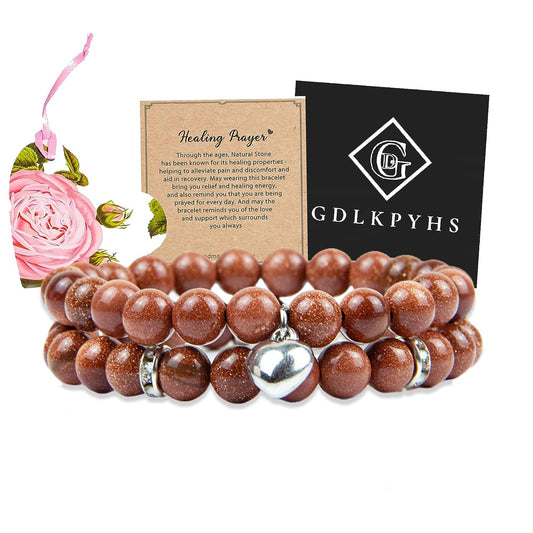 Healing Bracelets for Women - Goldstone Bracelet - Healing Prayers Crystal Bracelet, 8mm Natural Stone Stress Relief Yoga Beads Get Well Soon Gifts