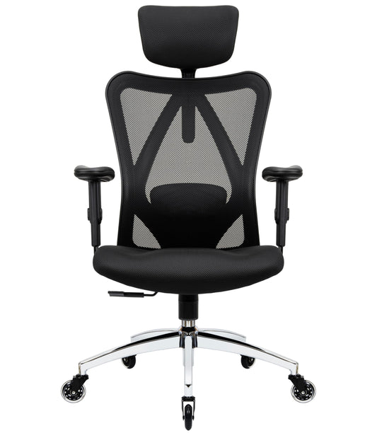 Ergonomic Office Chair - Adjustable Desk Chair with Lumbar Support and Rollerblade Wheels - High Back Chairs with Breathable Mesh - Thick Seat Cushion, Head, and Arm Rests - Reclines (Black)
