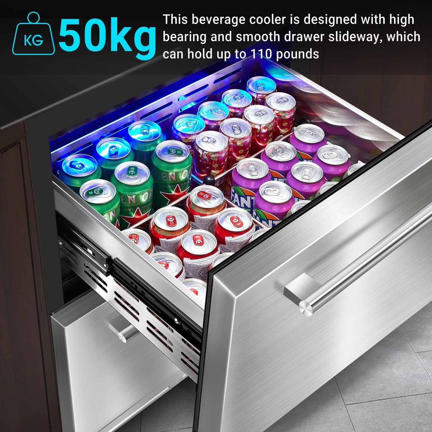 BODEGA 24 Inch Beverage Fridge under Counter, 2 Drawer Outdoor Coolers for Patio and Deck Weatherproof, Stainless Steel Beverage Refrigerator for Beer, Soda, Holds 180 Cans
