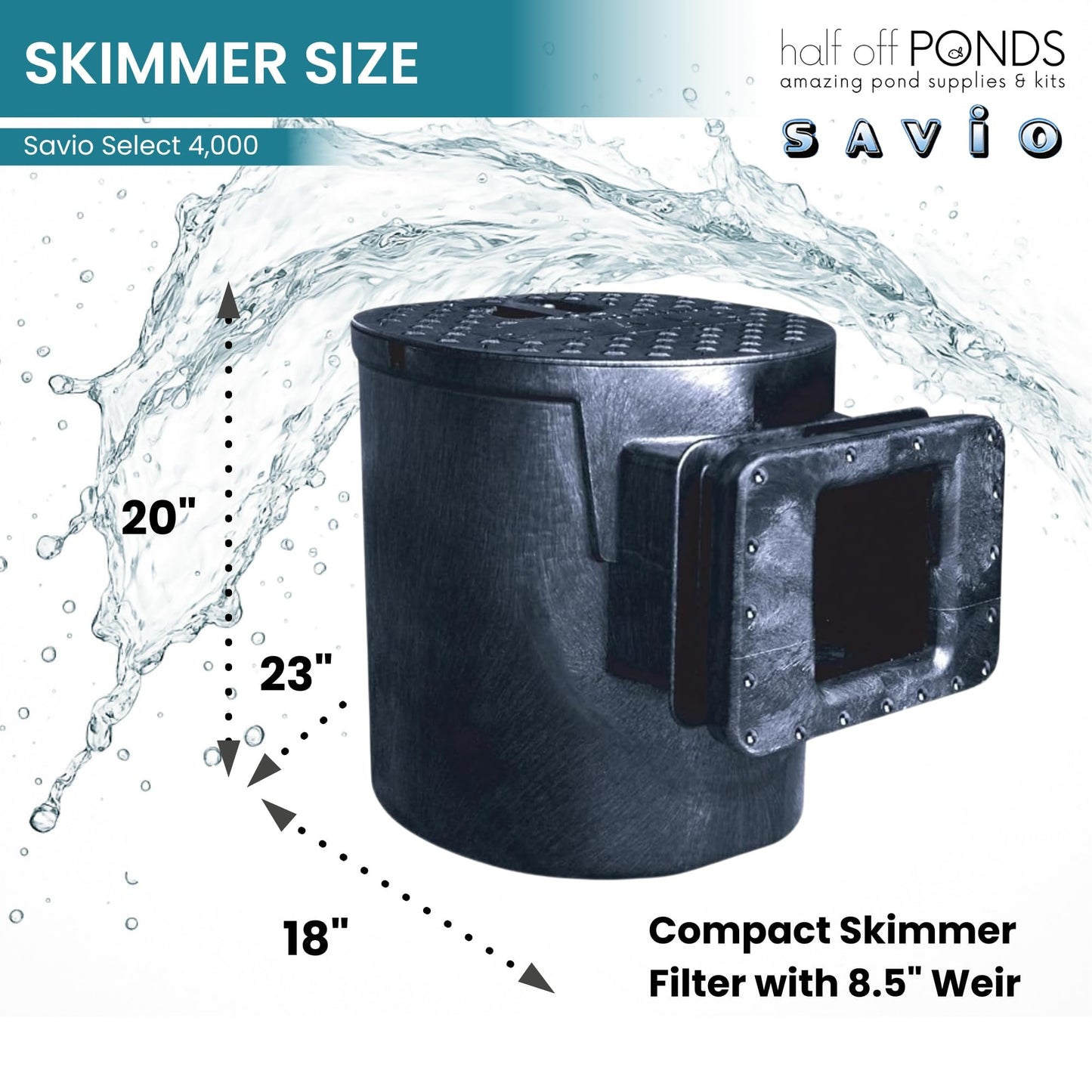 HALF OFF PONDS Savio Select 4,000 GPH Submersible Pump Pond Kit with 20' x 20' EPDM Rubber Pond Liner for Water Garden & Koi Pond