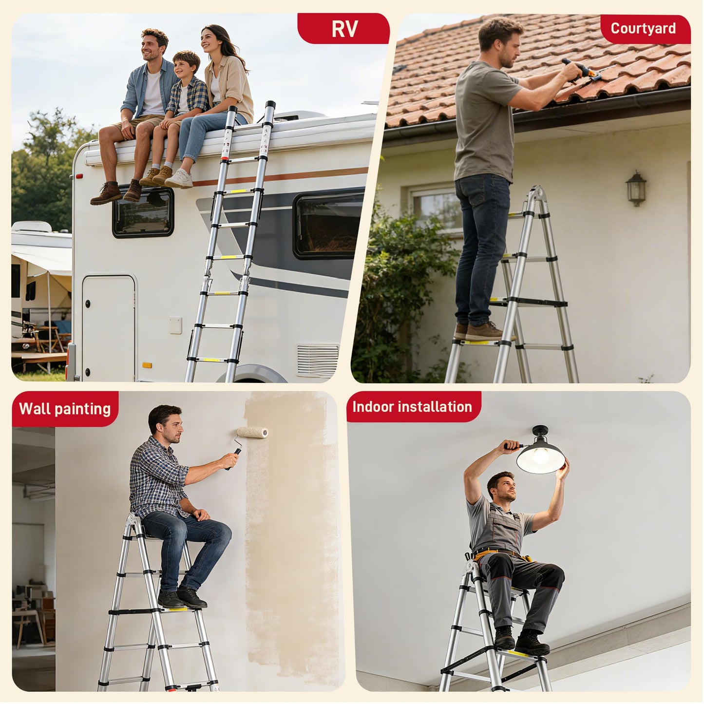 SEEKNEW 16.5 FT Telescoping A Frame Ladder,Aluminum Extension Ladder,Heavy Duty 330 lbs Max Capacity with Stabilizer Bar&Wheels,Multi-Purpose Portable Collapsible Ladder for Home,Work Silver CE ANSI