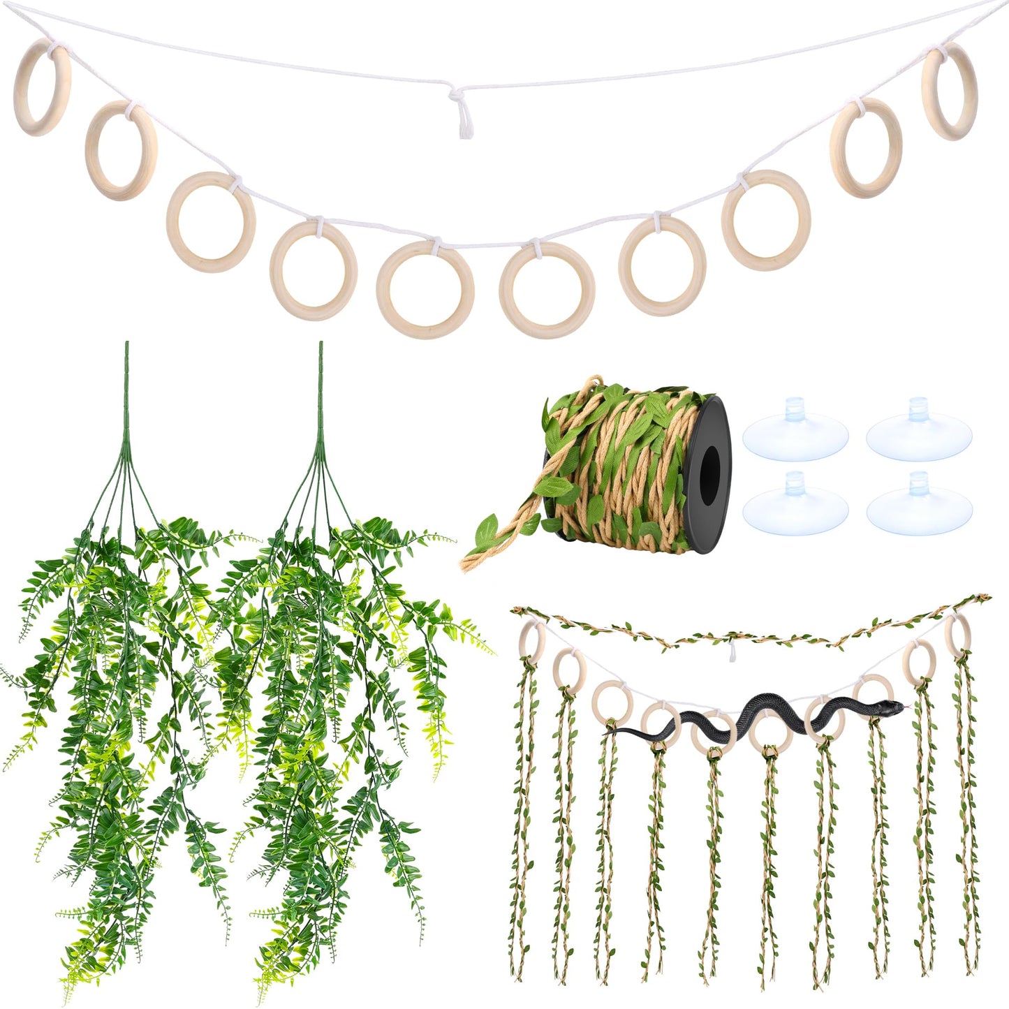 Coldairsoap Snake Climbing Vines with Reptile Plants Kit, Handcrafted Jungle Vines, Snake Enclosure Accessories for Ball Pythons, Corn Snakes, Bearded Dragon, Chameleon, Lizard, Snake Enrichment Toys