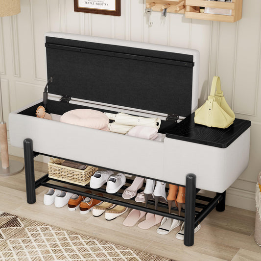 Merax Entryway Shoe Bench with Flip-Top Storage Compartment and Padded Seat Cushion, Modern Storage Bench with 2-Tier Shoe Rack Organizer for Entryway, Hallways, Front Door Entrance, Foyer, Black