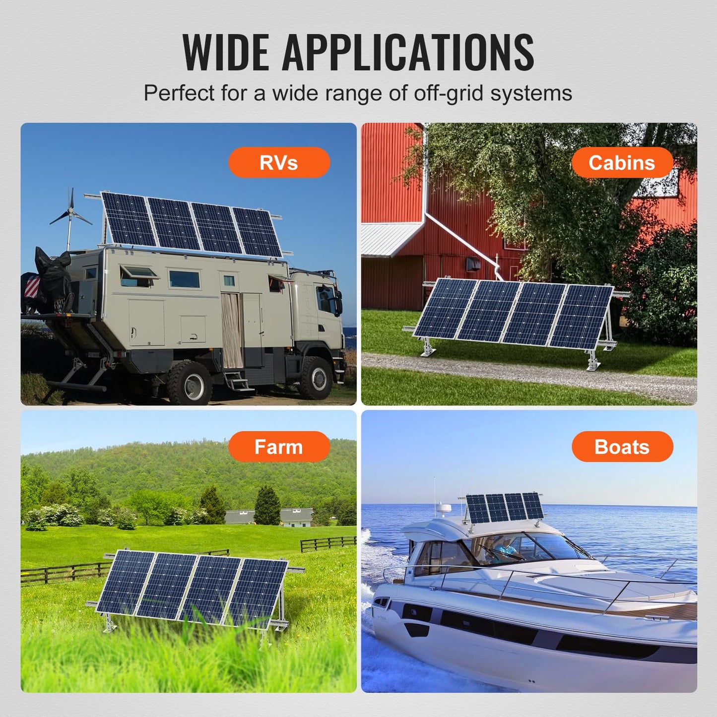 VEVOR Solar Panel Mounting Brackets, 30-60 Adjustable Multi-Piece Brackets for 1-4PCS Panels, Carbon Steel Ground Mount Stand for Farms, RVs, Boats, Off-Grid System
