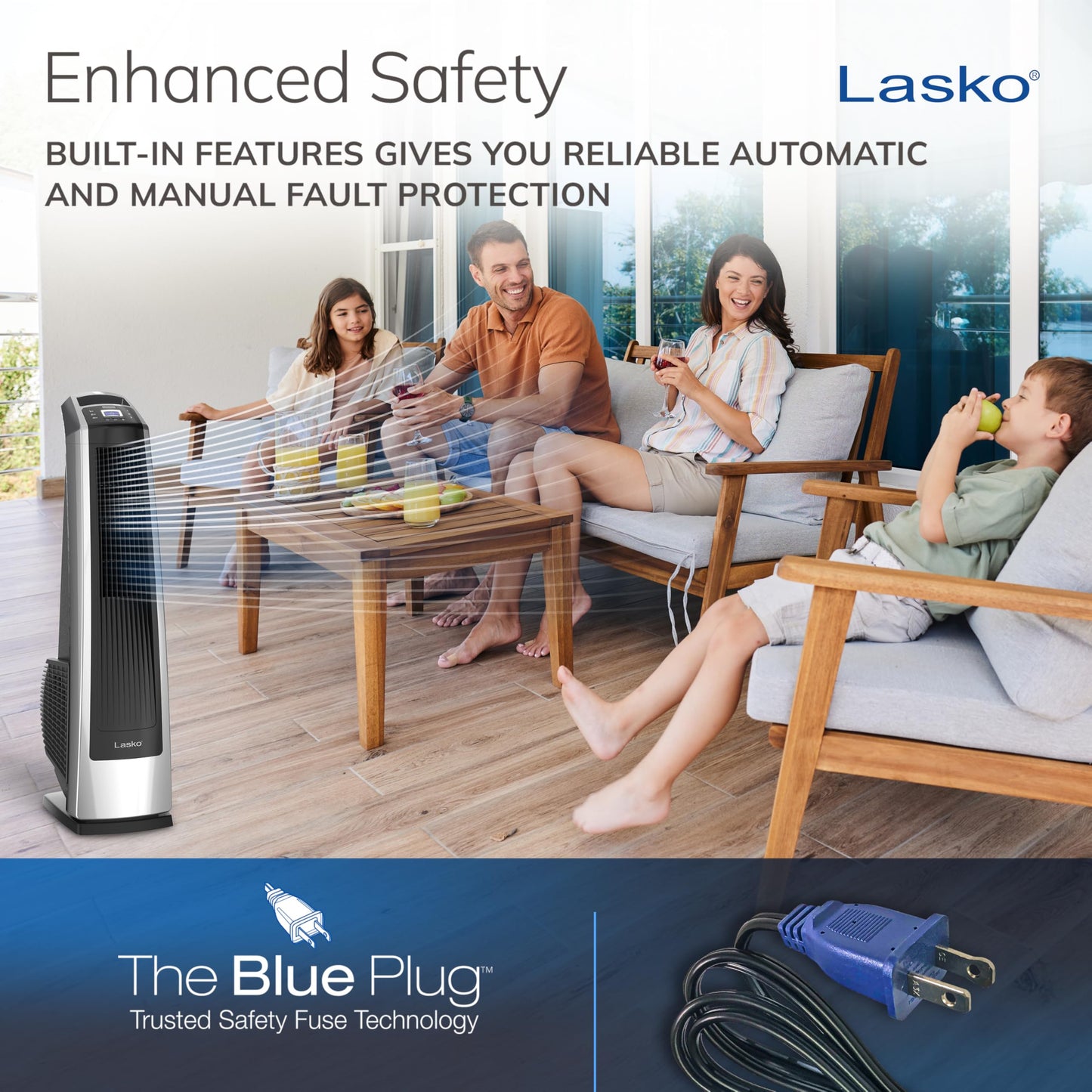 Lasko High Velocity Oscillating Tower Fan for Bedroom, Garage, Basement, and Gym with Remote Control, Timer, 3 Powerful Speeds, 35" Silver/Black, U35115