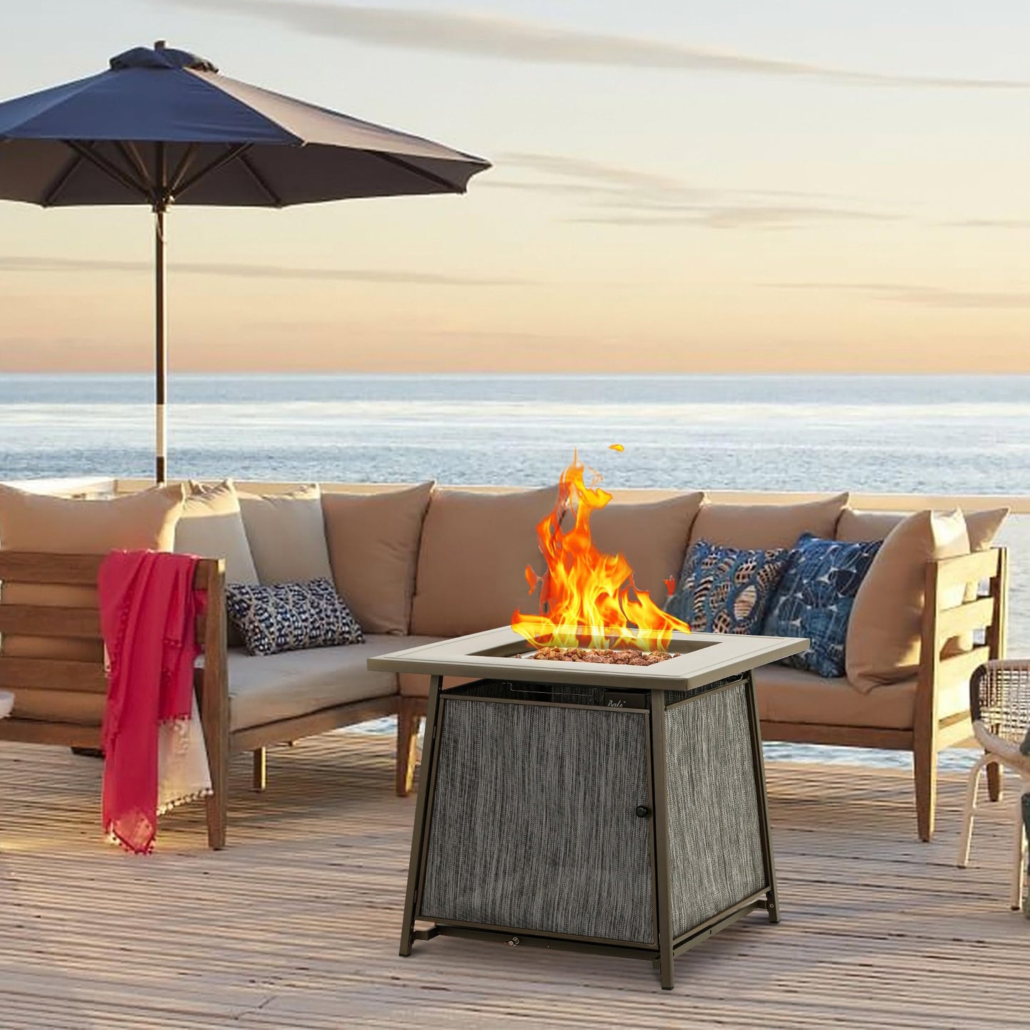 BALI OUTDOORS 50,000 BTU Propane Fire Pit Outdoor, 28 inch Propane Fire Pit Table Square, Gas Firepits for Outside Patio, Garden, Backyard