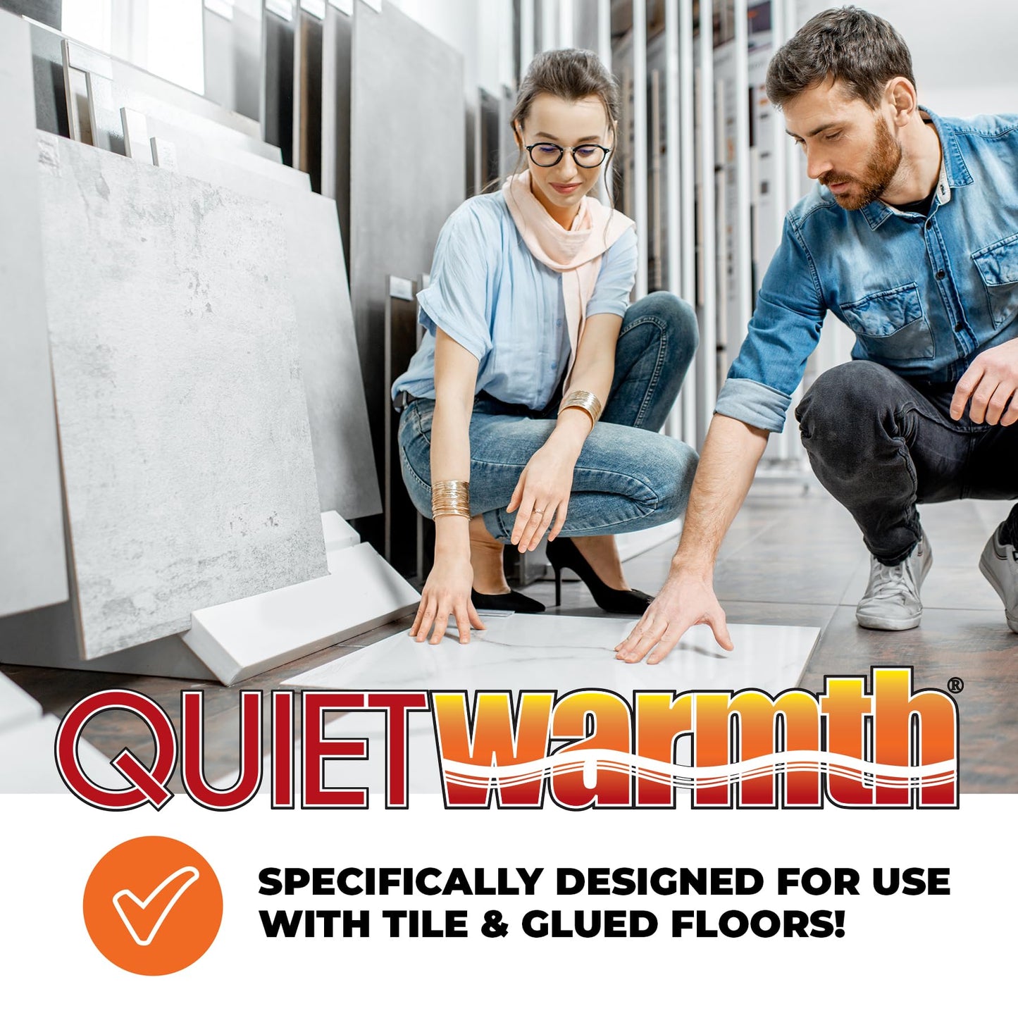 QuietWarmth Tile QWARMKITGDF Radiant Floor Heating Starter Kit Mat w/Programmable Thermostat for Tile, Stone, and Glued Flooring - Cuttable Mat Size 3’x10' 120Volt (Covers 30sf)