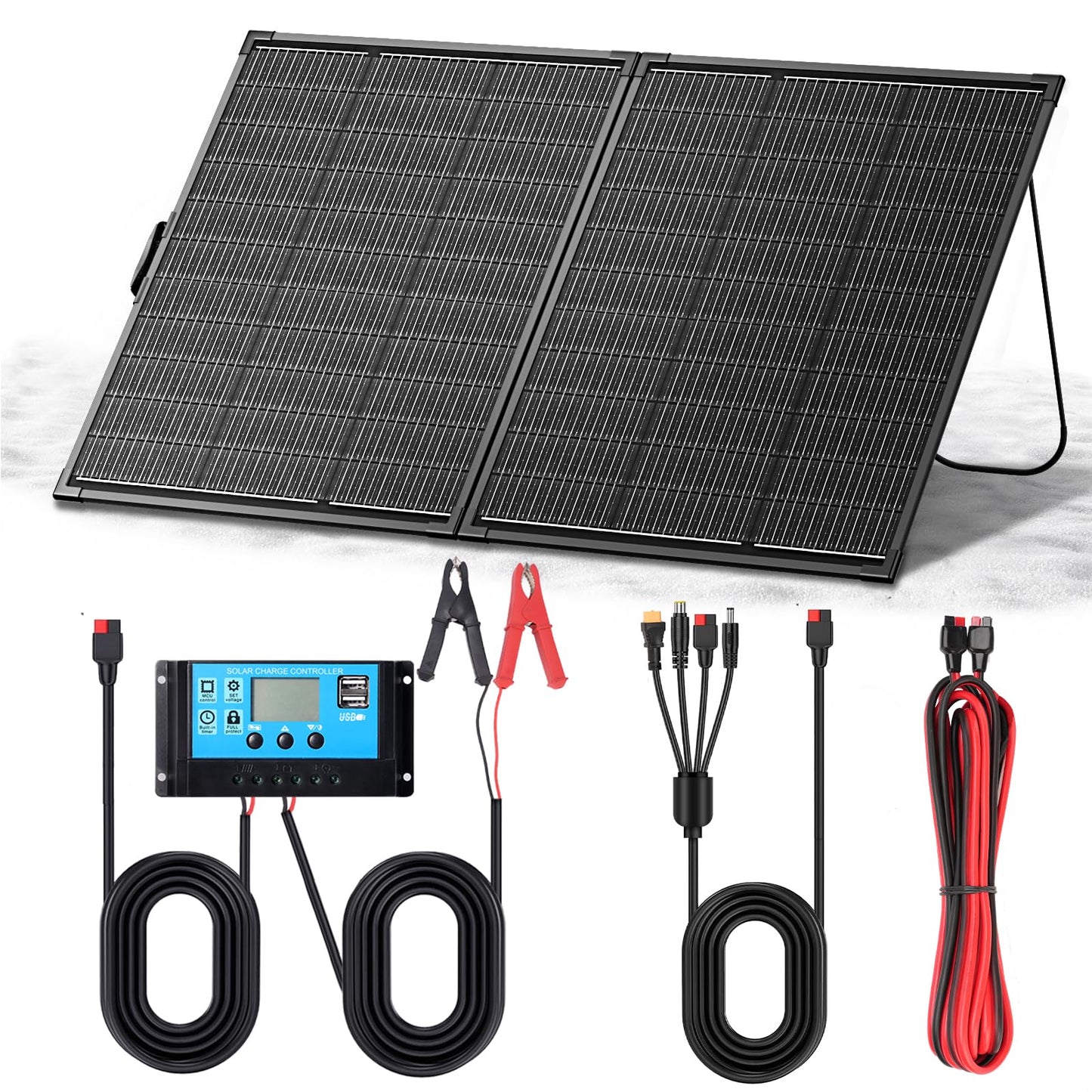 200W Portable Solar Panel Kit,23.5% High Efficiency 12BB Cells,Ultra-Thin 1.6mm Tempered Glass,20A PWM Controller, IP68 Waterproof,Foldable Lightweight for RV,Off-Grid,Camping,Outdoor Power Station