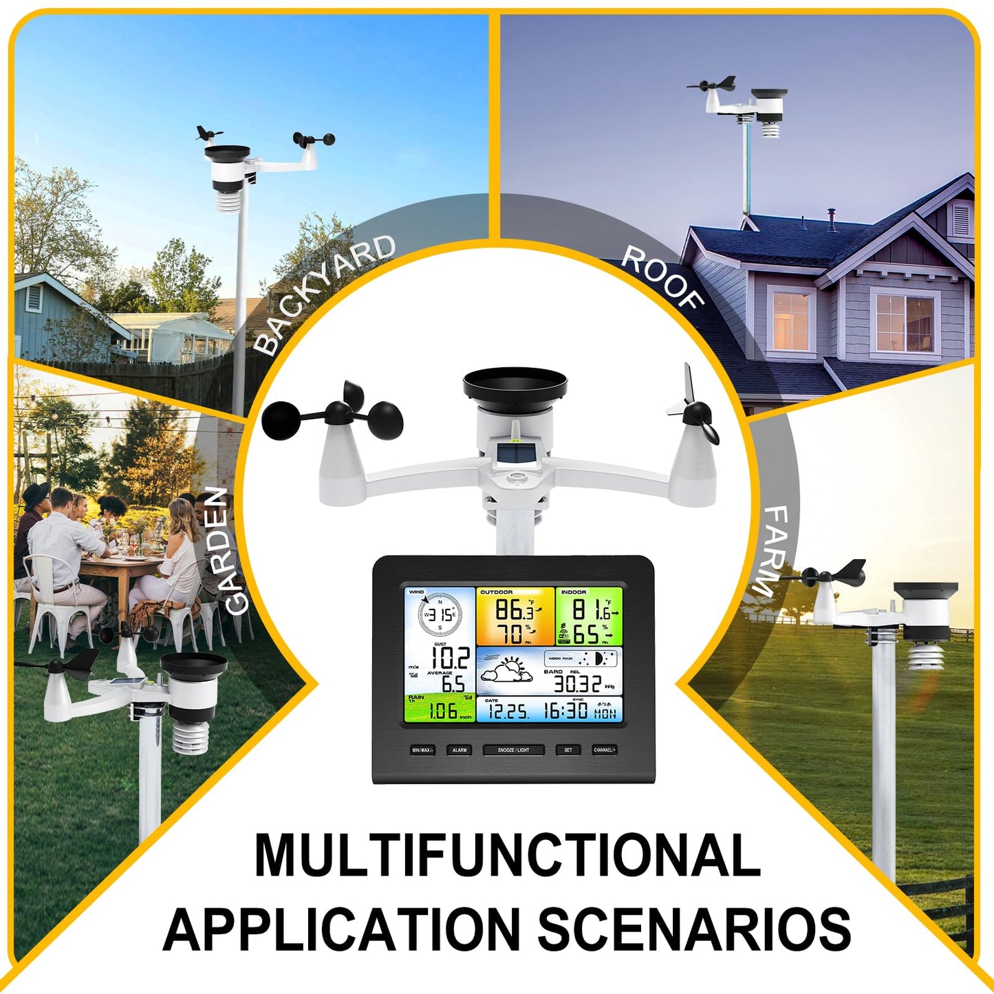 Urageuxy Weather Station Wireless Indoor Outdoor, Home Weather Stations with Rain Gauge, Wind Speed/Direction, Temperature, Humidity, Weather Forecast, Alarms, WiFi