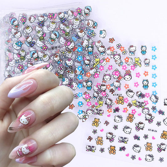 30Sheets Colorful Cute Nail Art Stickers Cartoon Nail Decals 3D Self Adhesive Cartoon DIY Flower Heart Bow Nail Designs with Glitter Nails Supplies Small Size Sticker for Women Decor Accessories