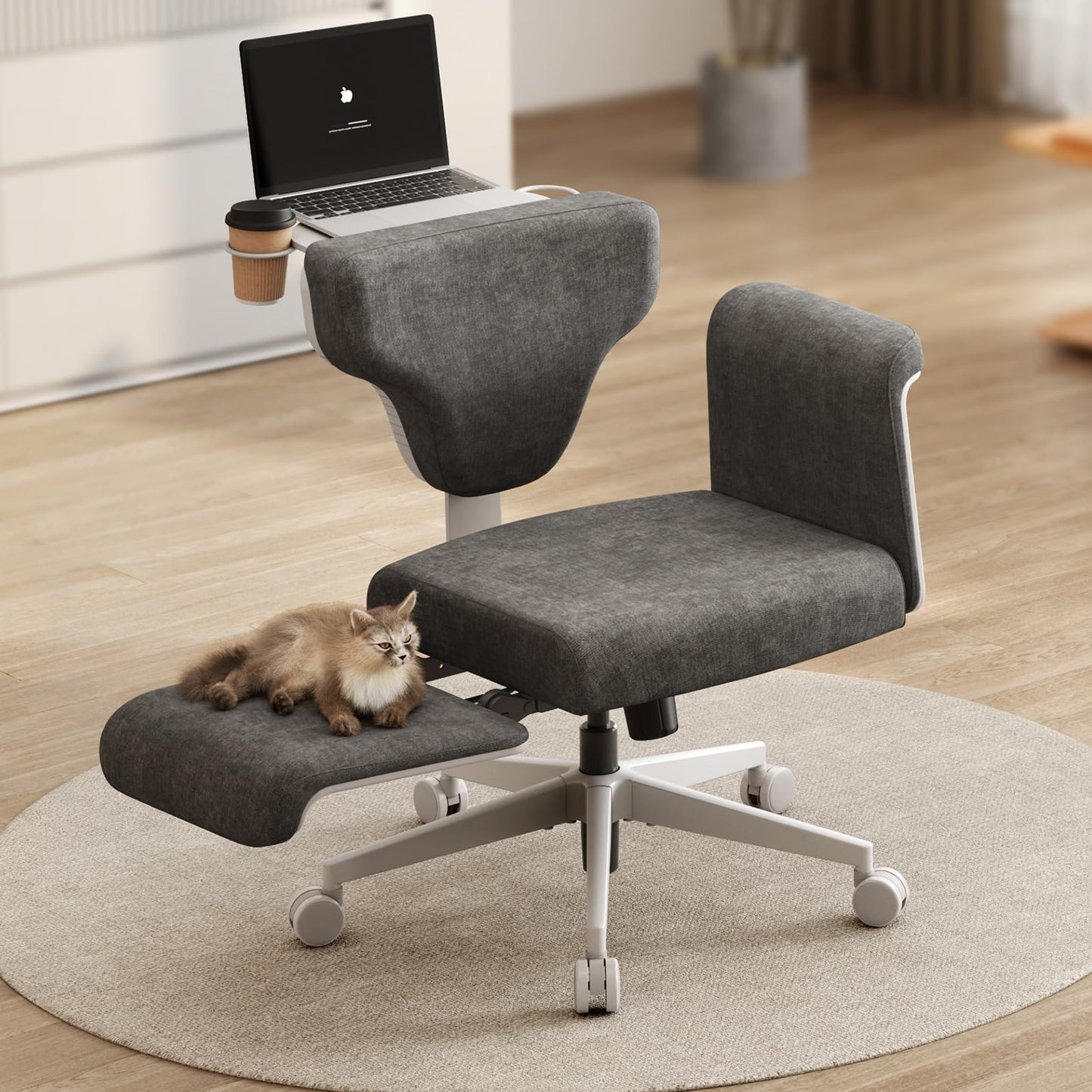Newtral Criss Cross Chair with Wheels & Armrests, Ultimate Cross Legged Office Chair with Hidden Tray, Multi-Position Recliner Vanity, Ideal for Home Office, Bedroom (Criss Cross Chair, Dark Grey)