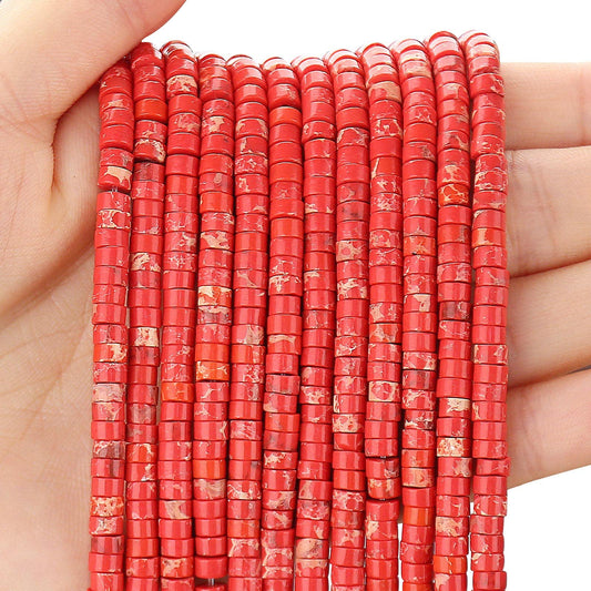BONNY BOXX 150PCs Natural Red Imperial Jasper Spacer Beads, Loose Semi Precious Flat Round Gemstone Heishi Disc Stone Beads for Beading Jewelry Making 4mm*2mm