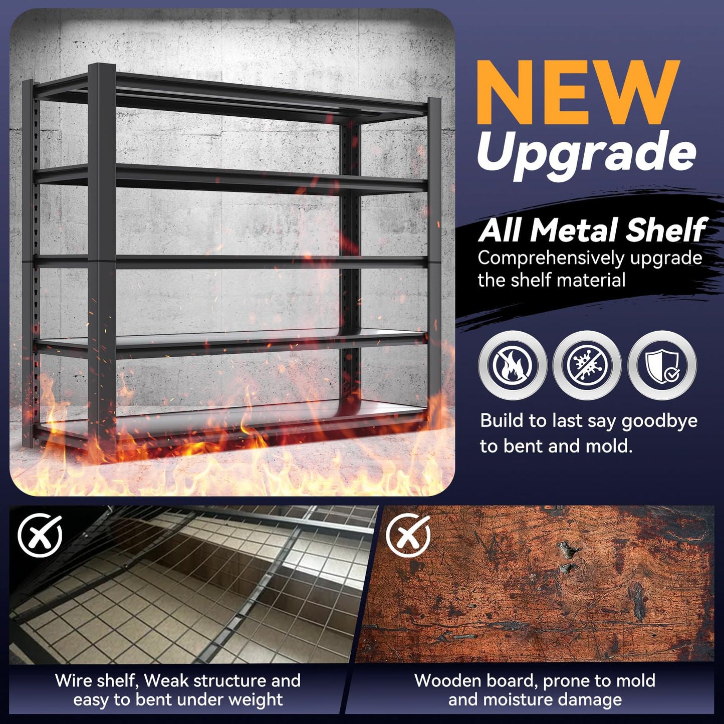 Nexvrtau Heavy Duty Garage Storage Rack, High Capacity Deep Metal Shelving for Bulky Items, 3000 lbs Steel Storage Shelves, 59.8''W x 24''D x 76.6''H 1Pack