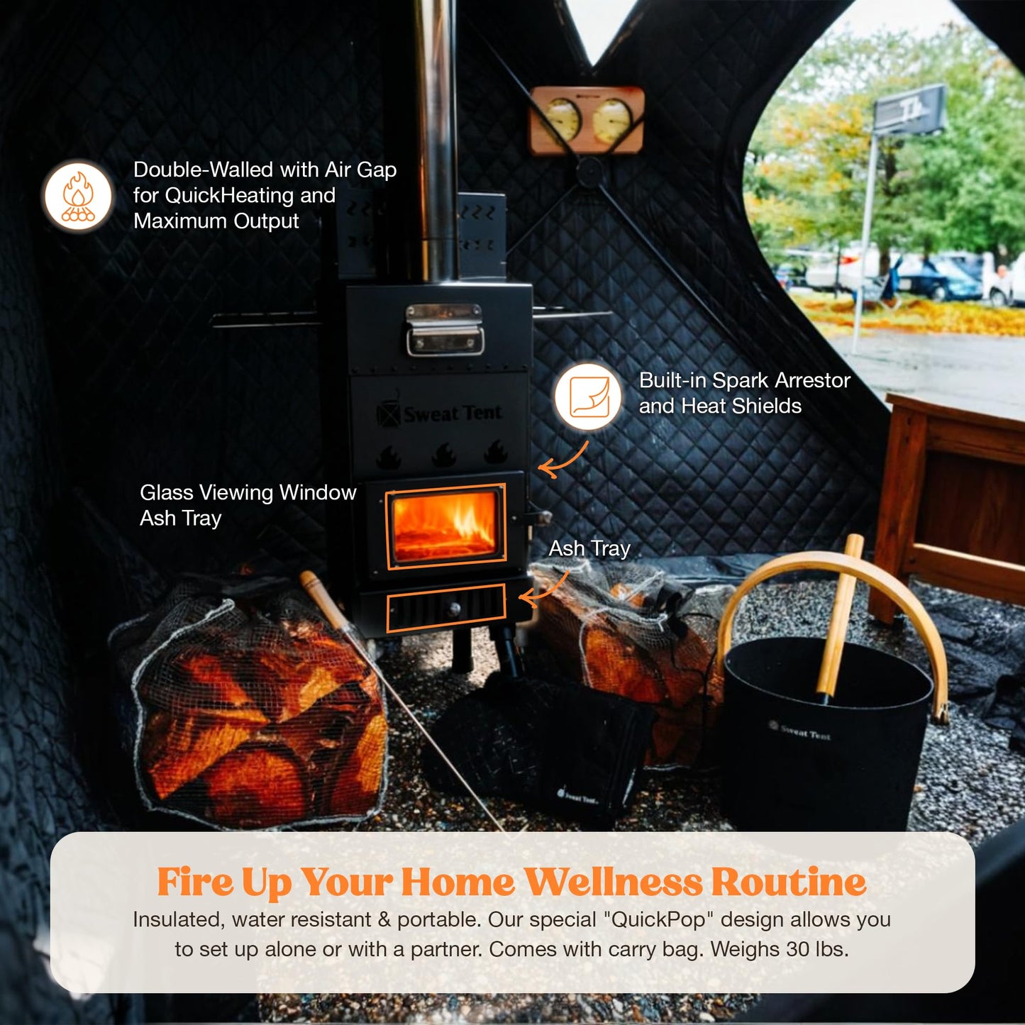 SweatTent Portable Outdoor Sauna (Large) Standard Bundle – Complete Kit with Stove, Sauna Rocks, Basket, Gloves, Fire Poker, Thermometer, Quick Assembly, 6 Adults, Backyard & Camping