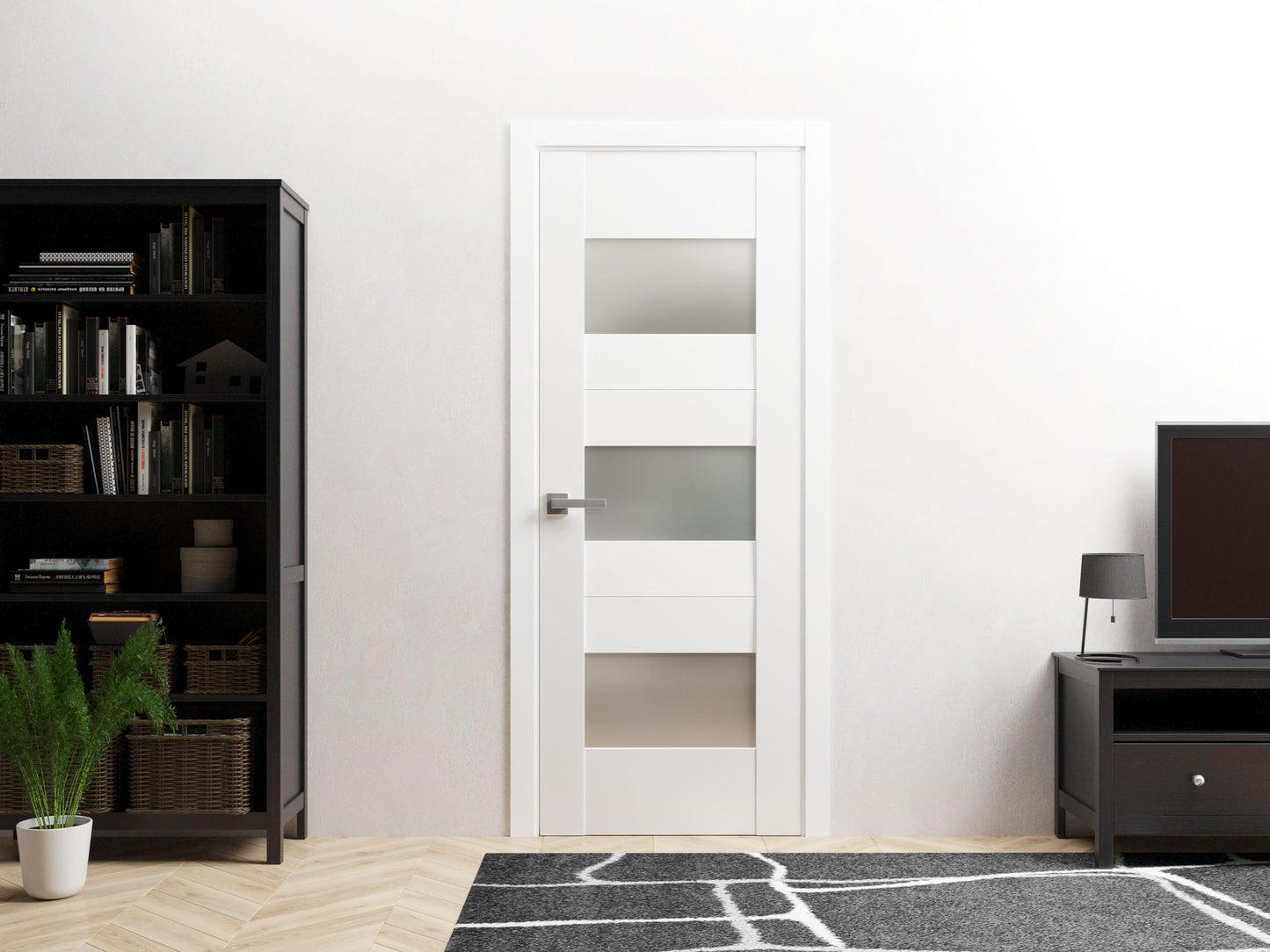 VDOMDOORS Solid French Door Opaque Glass 24 x 80 inches | Sete 6003 White Silk | Single Regular Panel Frame Handle | Bathroom Bedroom Modern Doors