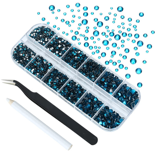Meibite Malachite Blue Glass Flatback Rhinestones for Nails, Crafts & Clothes – 4240PCS 6 Sizes (SS6–SS20) Crystal Gems Kit with Tweezers & Picker, Non Hotfix DIY Rhinestones for Tumblers, Nail Art